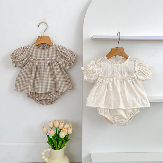MyKids-USA® Baby Kids Girls Flowers/Plaid Pattern Short Sleeves Top and Shorts Clothing Set