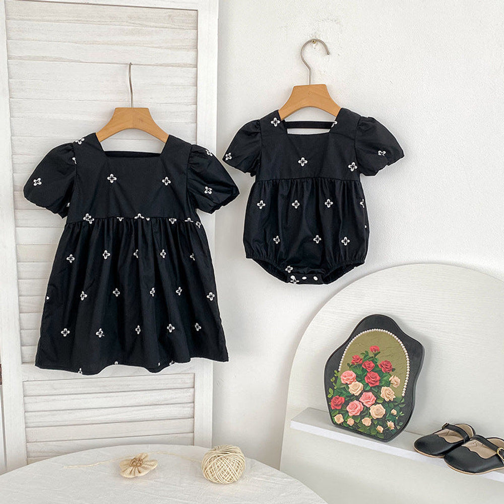 MyKids-USA® Baby Girls French-style Flowers Pattern Short-sleeved bodysuit or Dress – Princess Sister Matching