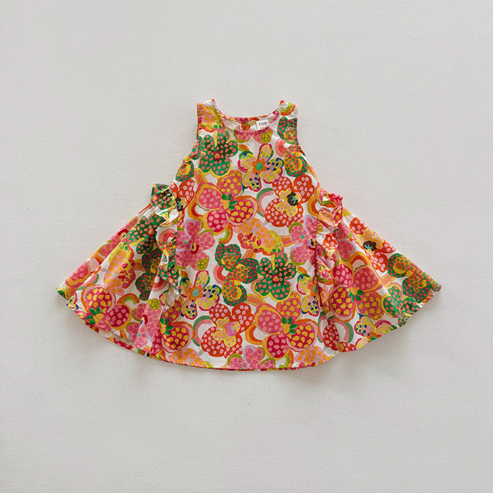MyKids-USA® Colorful Flowers Pattern Crew Neck Sleeveless Dress for Stylish Girls