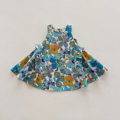 MyKids-USA® Colorful Flowers Pattern Crew Neck Sleeveless Dress for Stylish Girls