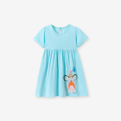 MyKids-USA® Animals Cartoon Pattern Short Sleeves Dress for Stylish Girls