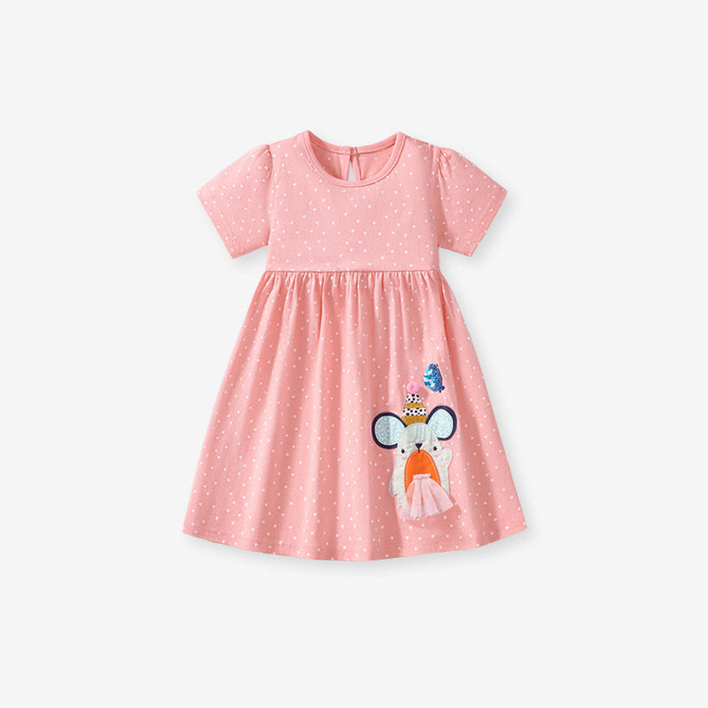 MyKids-USA® Animals Cartoon Pattern Short Sleeves Dress for Stylish Girls