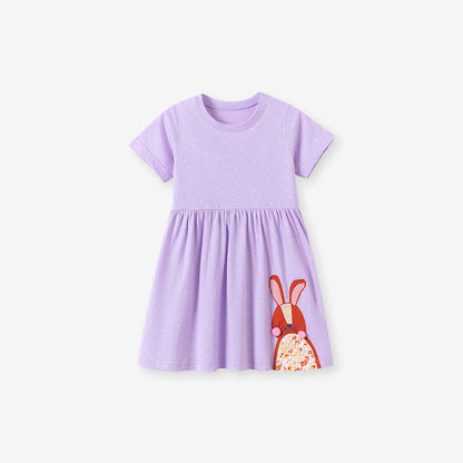 MyKids-USA® Girls’ Rabbits Pattern Crew Neck Short Sleeves Dress