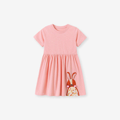 MyKids-USA® Girls’ Rabbits Pattern Crew Neck Short Sleeves Dress