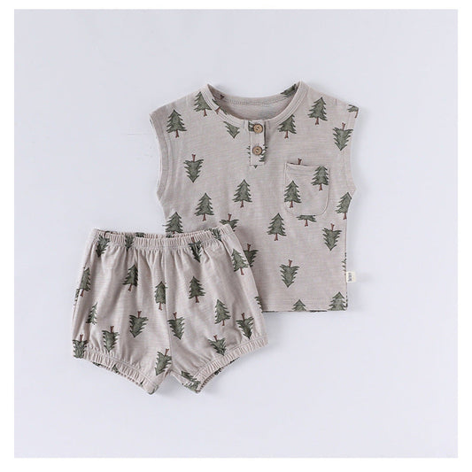 MyKids-USA® Baby Unisex Sleeveless Fruits Pattern Top Vest and Shorts Clothing Sets