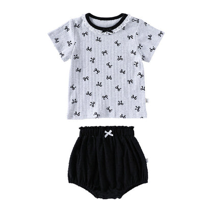MyKids-USA® Baby Girls Short Sleeves Butterfly-Bows Pattern Top and Bloomers Clothing Sets