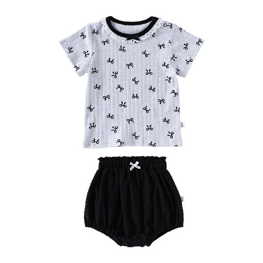 MyKids-USA® Baby Girls Short Sleeves Butterfly-Bows Pattern Top and Bloomers Clothing Sets