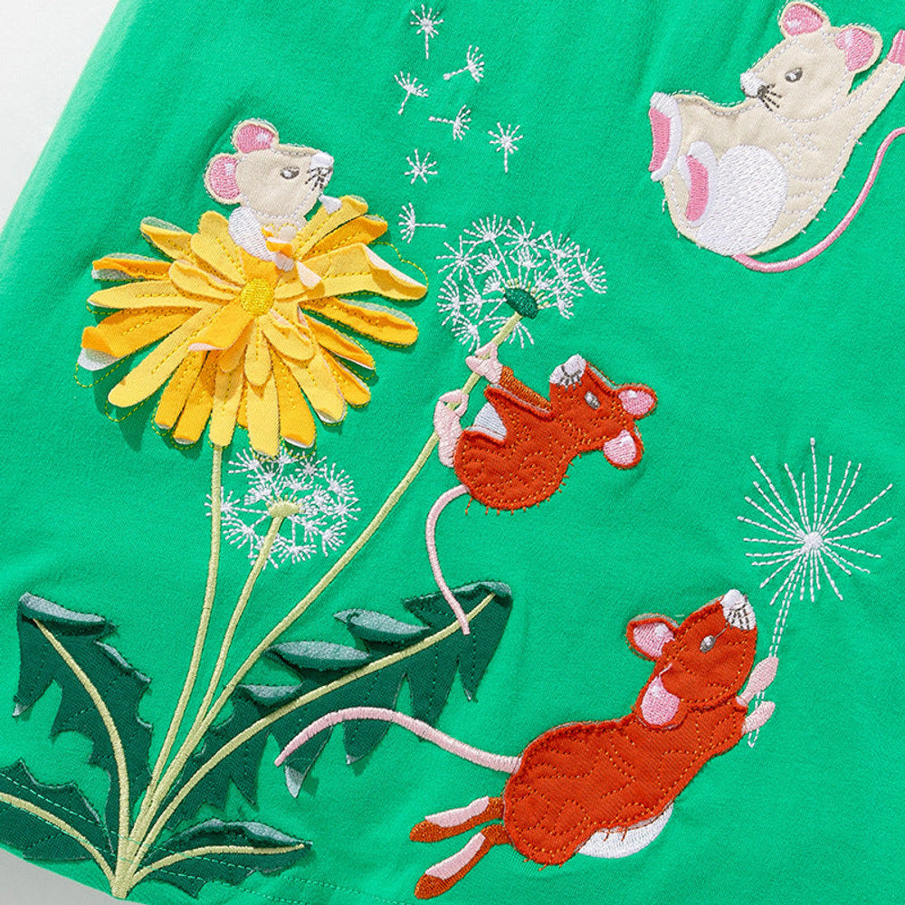 MyKids-USA® Animals and Flowers Cartoon Pattern Short Sleeves Dress for Stylish Girls