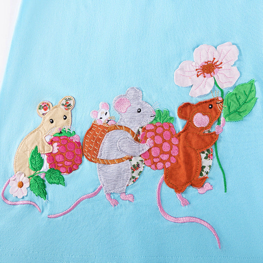 MyKids-USA® Pure Cotton Animals Cartoon Pattern Short Sleeves Dress for Stylish Girls