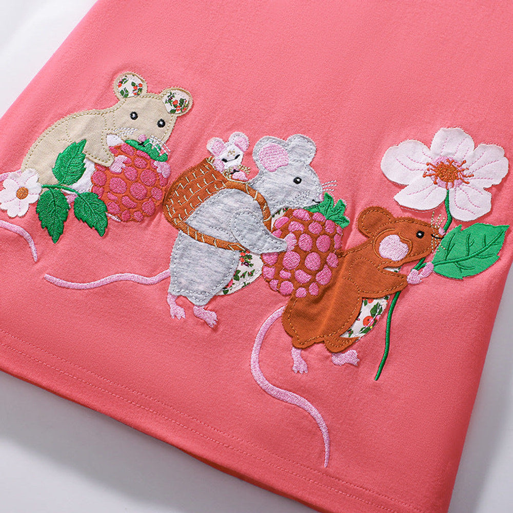MyKids-USA® Pure Cotton Animals Cartoon Pattern Short Sleeves Dress for Stylish Girls