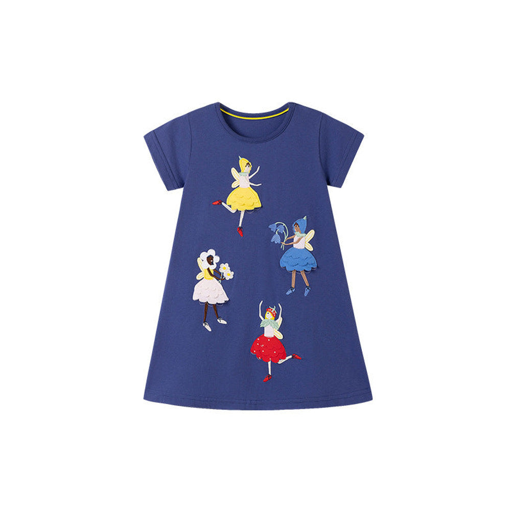 MyKids-USA® Pure Cotton Dancers Cartoon Pattern Short Sleeves Dress for Stylish Girls