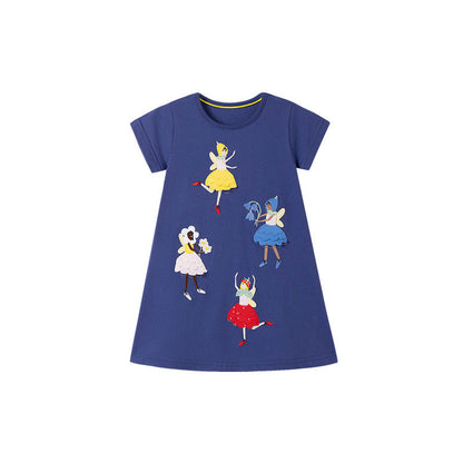 MyKids-USA® Pure Cotton Dancers Cartoon Pattern Short Sleeves Dress for Stylish Girls