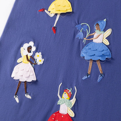 MyKids-USA® Pure Cotton Dancers Cartoon Pattern Short Sleeves Dress for Stylish Girls