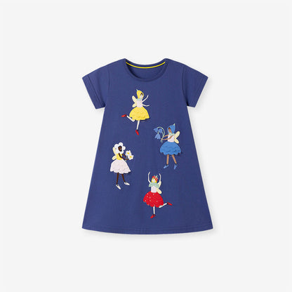 MyKids-USA® Pure Cotton Dancers Cartoon Pattern Short Sleeves Dress for Stylish Girls