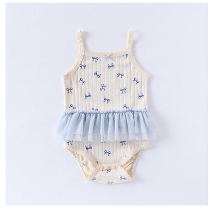 MyKids-USA® Baby Girls Sleeveless Heart Pattern Tulle Patchwork bodysuit Bodysuits