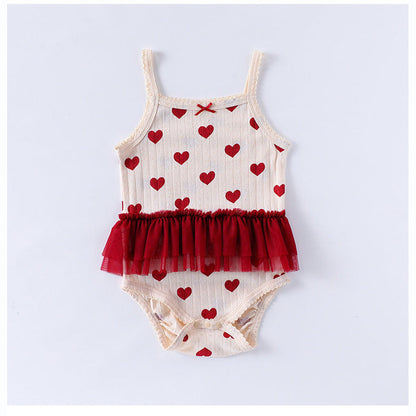 MyKids-USA® Baby Girls Sleeveless Heart Pattern Tulle Patchwork bodysuit Bodysuits