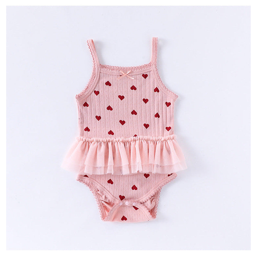 MyKids-USA® Baby Girls Sleeveless Heart Pattern Tulle Patchwork bodysuit Bodysuits