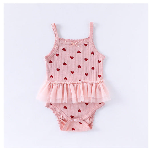 MyKids-USA® Baby Girls Sleeveless Heart Pattern Tulle Patchwork bodysuit Bodysuits