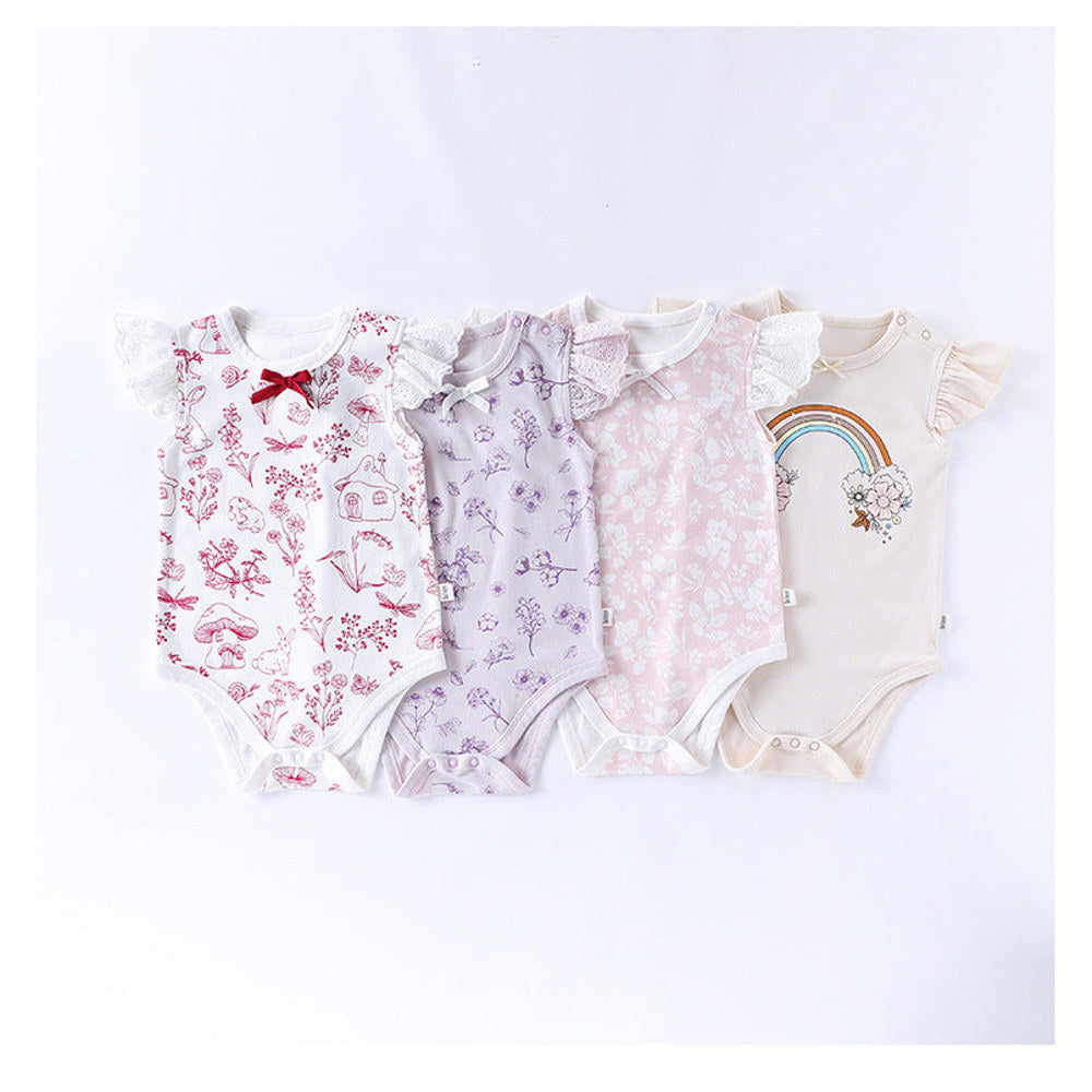 MyKids-USA® Baby Girls Fly Sleeves Floral Pattern bodysuit Bodysuits