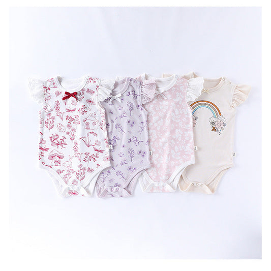 MyKids-USA® Baby Girls Fly Sleeves Floral Pattern bodysuit Bodysuits