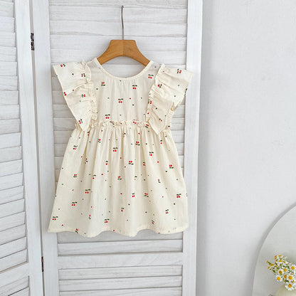 MyKids-USA® Girls Simple Cherry Pattern Fly Sleeves bodysuit or Girls’ Dress – Princess Sister Matching