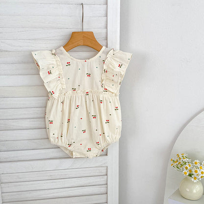 MyKids-USA® Girls Simple Cherry Pattern Fly Sleeves bodysuit or Girls’ Dress – Princess Sister Matching