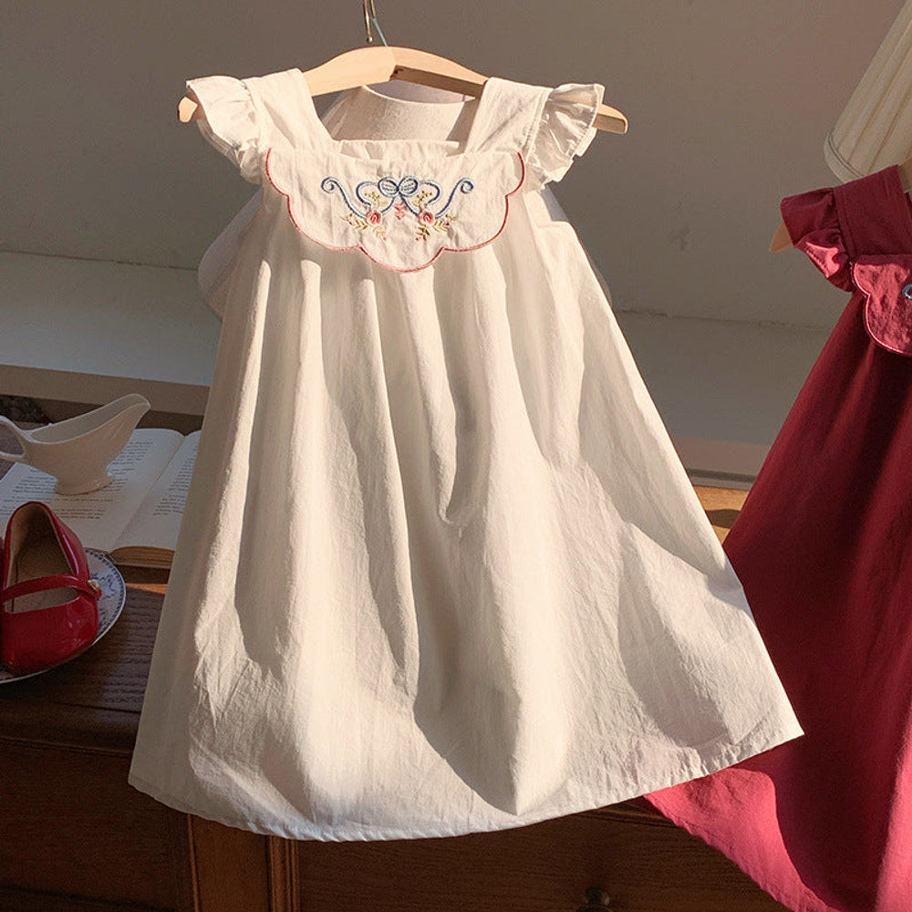 MyKids-USA® Baby Kids Girls Fly Sleeves Flowers Embroidered Pattern Dress