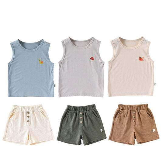 MyKids-USA® Baby Unisex Sleeveless Cartoon Logo Top Vest and Shorts Clothing Sets
