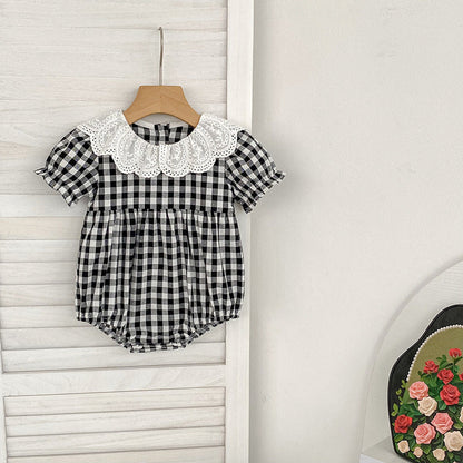 MyKids-USA® Girls Simple Plaid Pattern Short Sleeves bodysuit or Girls’ Dress – Princess Sister Matching