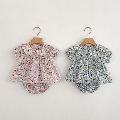 MyKids-USA® Baby Girls Short Sleeves Floral Top Dress and Bloomers Clothing Sets