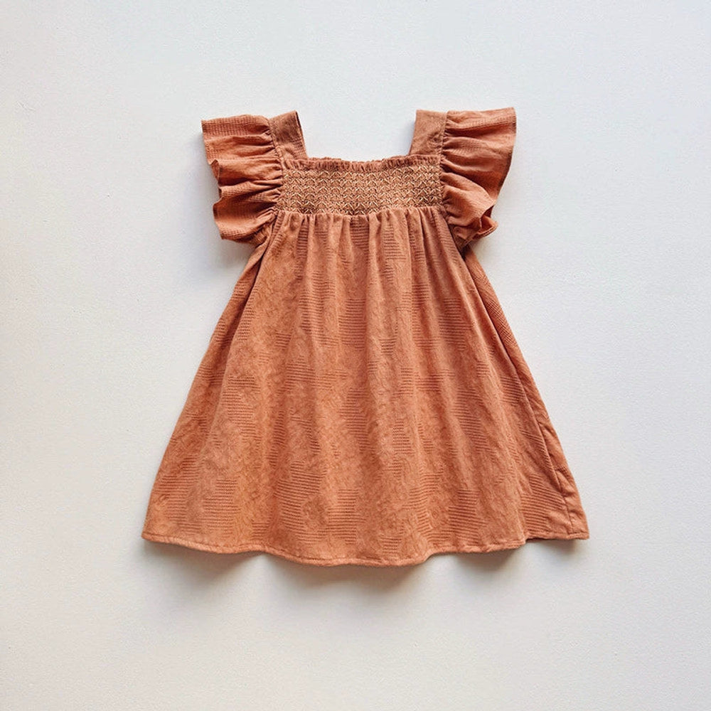 Summer Arrival Baby Kids Girls Fly Sleeves Solid Color Plain Dress