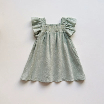 Summer Arrival Baby Kids Girls Fly Sleeves Solid Color Plain Dress