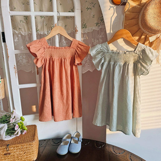 MyKids-USA® Summer Arrival Baby Kids Girls Fly Sleeves Solid Color Plain Dress