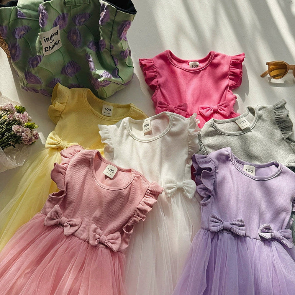 MyKids-USA® Sleeveless Solid Color Tulle Patchwork Dress for Stylish Girls