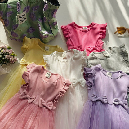 MyKids-USA® Sleeveless Solid Color Tulle Patchwork Dress for Stylish Girls