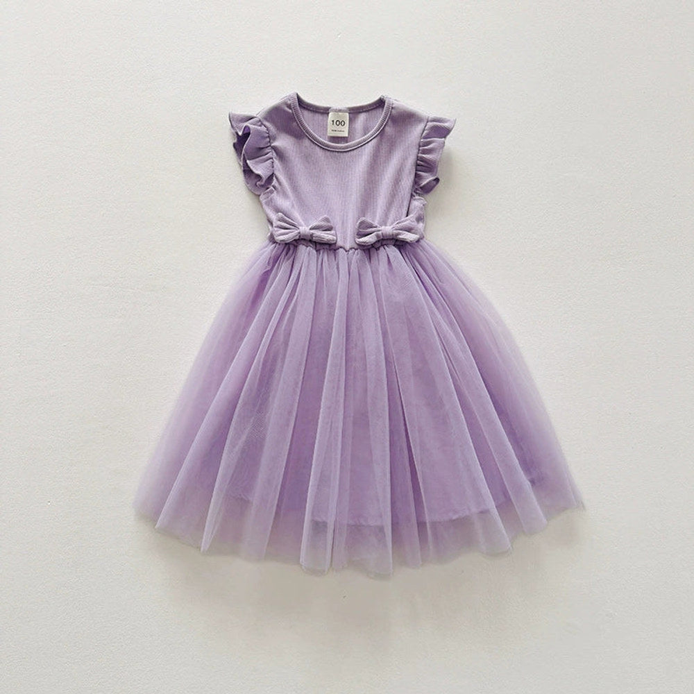 MyKids-USA® Sleeveless Solid Color Tulle Patchwork Dress for Stylish Girls