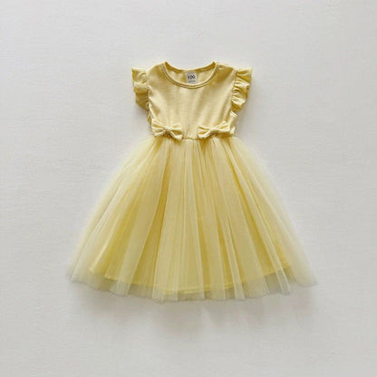 MyKids-USA® Sleeveless Solid Color Tulle Patchwork Dress for Stylish Girls