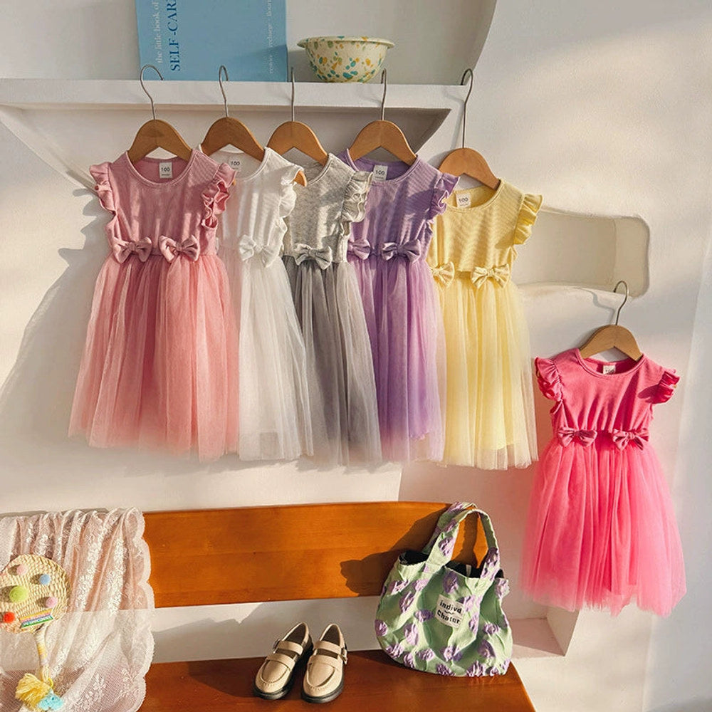 MyKids-USA® Sleeveless Solid Color Tulle Patchwork Dress for Stylish Girls