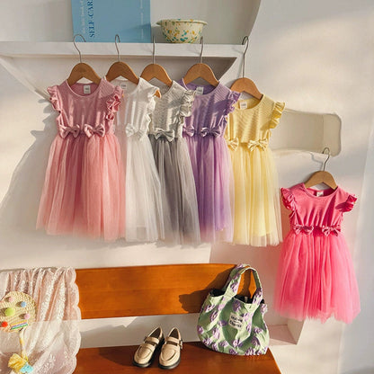 MyKids-USA® Sleeveless Solid Color Tulle Patchwork Dress for Stylish Girls
