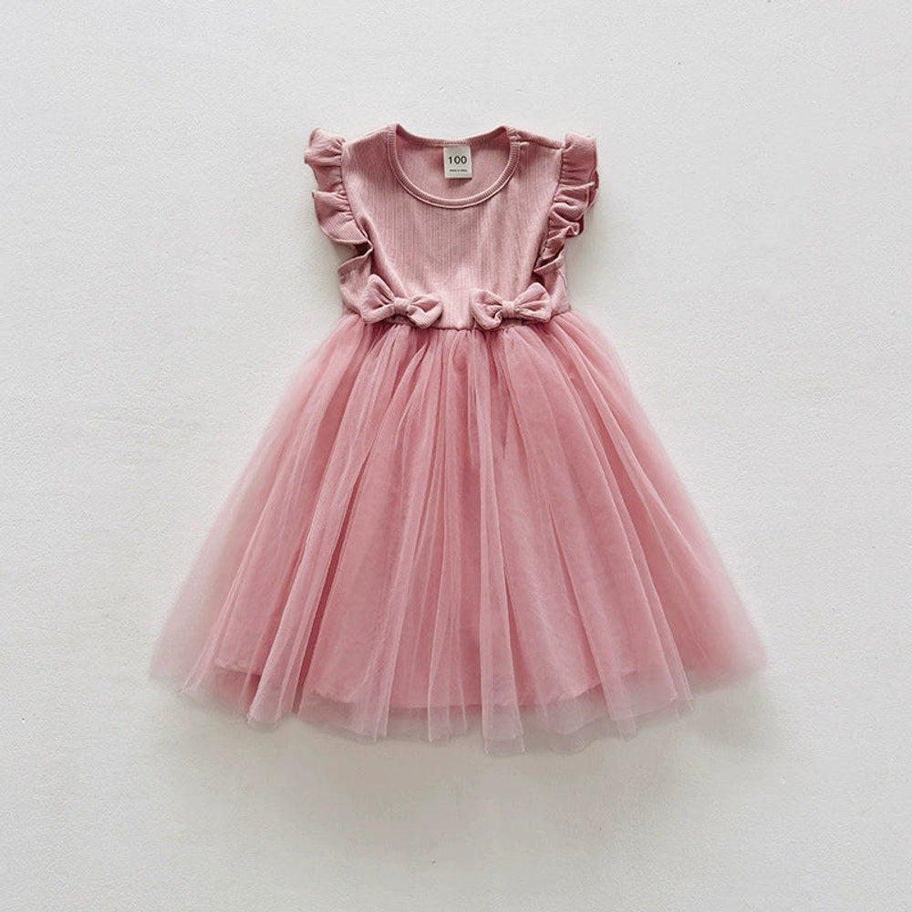 MyKids-USA® Sleeveless Solid Color Tulle Patchwork Dress for Stylish Girls