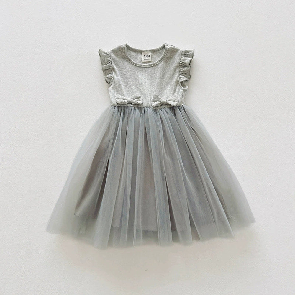 MyKids-USA® Sleeveless Solid Color Tulle Patchwork Dress for Stylish Girls