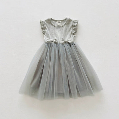 MyKids-USA® Sleeveless Solid Color Tulle Patchwork Dress for Stylish Girls
