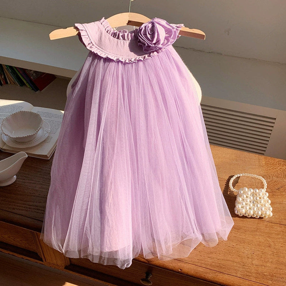 MyKids-USA® Sleeveless Solid Color Tulle Dress for Stylish Girls