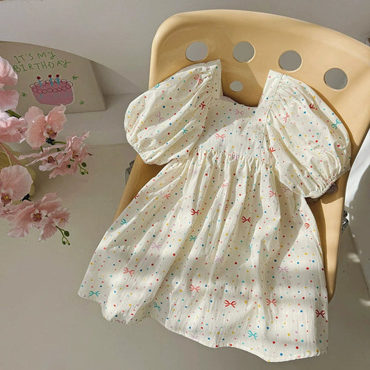 MyKids-USA® Summer  Arrival Baby Kids Girls Short Sleeves Colorful Dots Pattern Dress