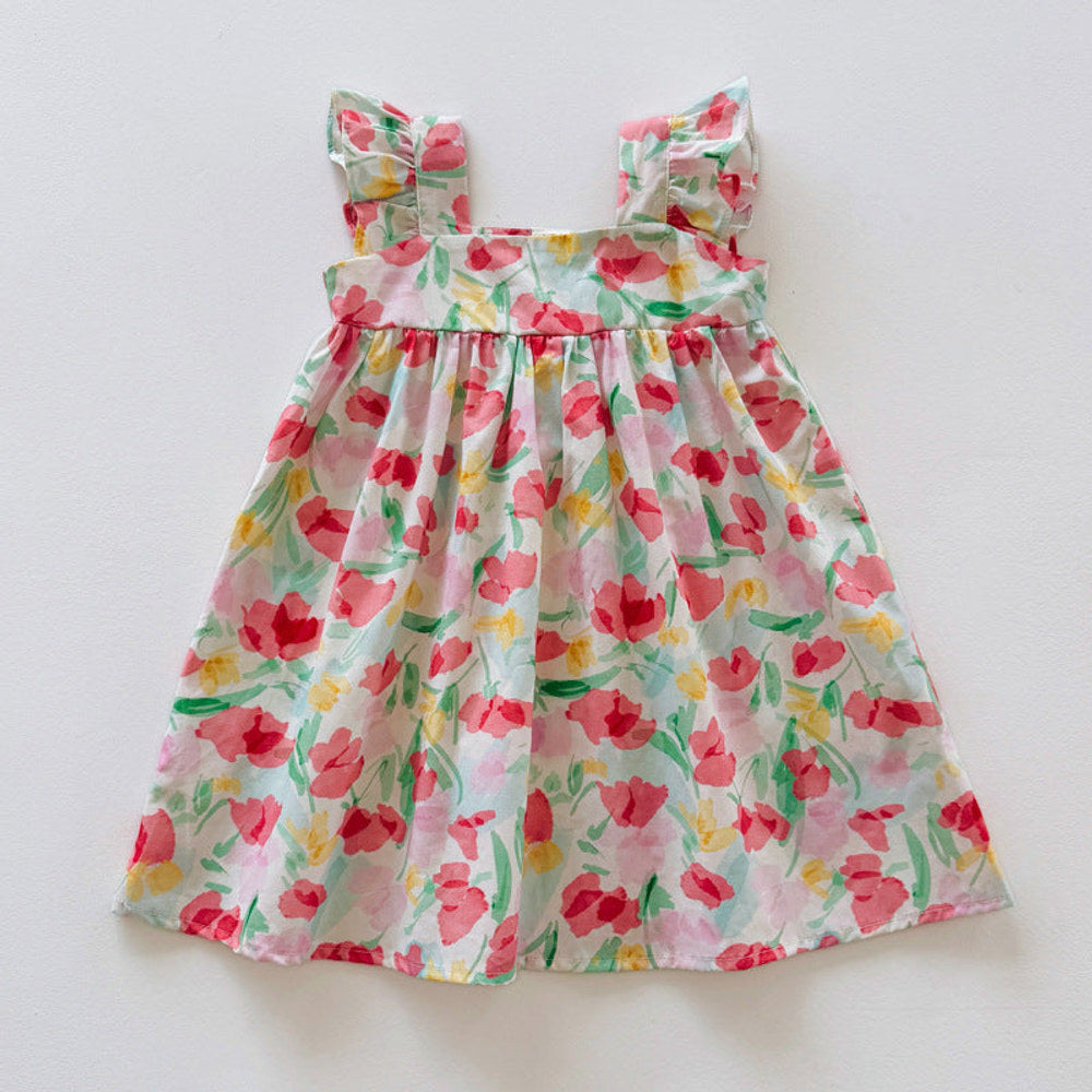 MyKids-USA® Floral Pattern Square Neck Sleeveless Dress for Stylish Girls
