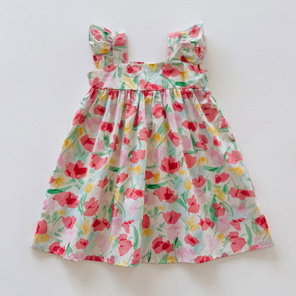 MyKids-USA® Floral Pattern Square Neck Sleeveless Dress for Stylish Girls