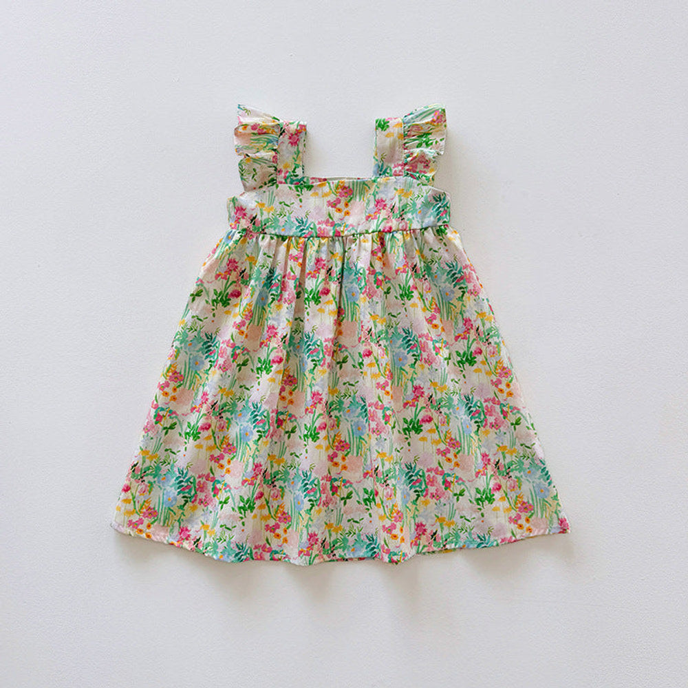 MyKids-USA® Floral Pattern Square Neck Sleeveless Dress for Stylish Girls