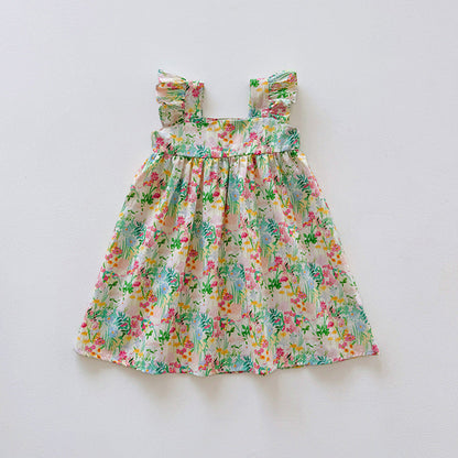 MyKids-USA® Floral Pattern Square Neck Sleeveless Dress for Stylish Girls