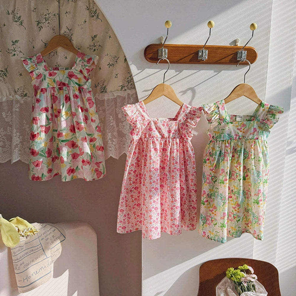 MyKids-USA® Floral Pattern Square Neck Sleeveless Dress for Stylish Girls