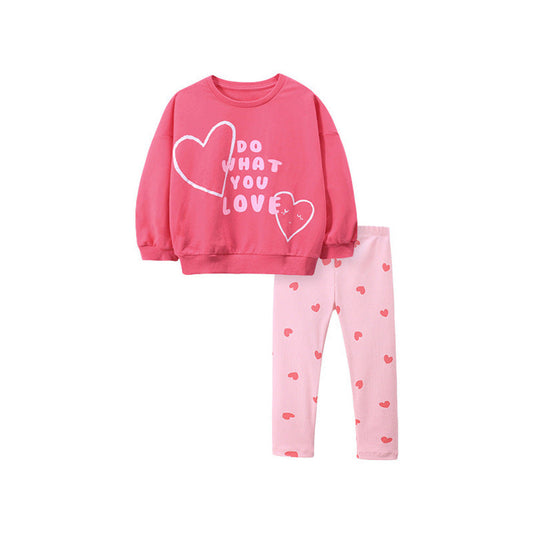 MyKids-USA® Girls Heart and Letter Pattern Long Sleeves Crew Neck Top Sweatshirt and Pants Clothing Set